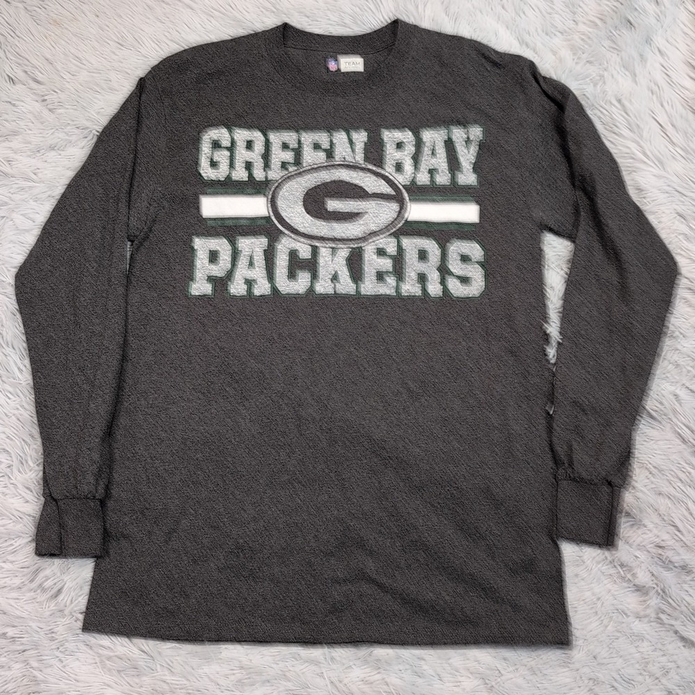 Green‎ Bay Packers Shirt Mens M Gray Tee Long Sleeve NFL Team Apparel Football